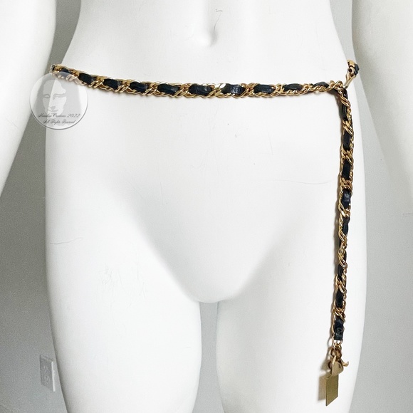 Vintage Belt Gold Chain and Blue Leather by Morris Moskowitz 80s main image 6
